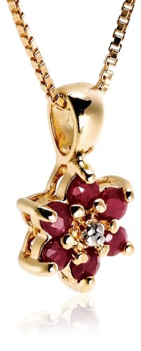 Childrens Toyshop  Jewelry : 18k Gold Overlay Ruby Flower Pendant and 3mm Stud Earring Set