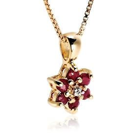 18k Gold Overlay Ruby Flower Pendant and 3mm Stud Earring Set by Amazon.com Collection