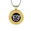 Gold Tone Stainless Steel Greek Key Edge Compass Pendant Necklace