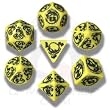 Q-Workshop Polyhedral 7-Die Set: Carved Dragon Dice Set (Yellow and Black)
