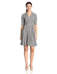 Houndstooth Print Polyester/Spandex Short Sleeves  Shirt  Dress