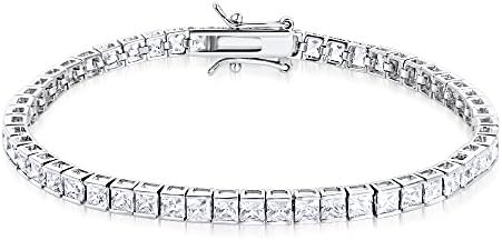 3 mm Square Cubic Zirconia Rhodium-plated Sterling Silver Tennis Bracelet