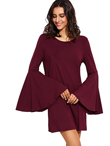 SheIn Women's Bell Sleeve Round Neck Shift Dress
