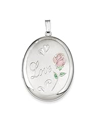Sterling Silver Love W/ Enamel Rose 34mm Oval Locket