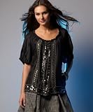 DKNYC Short-Sleeve Embellished Black Tunic Top