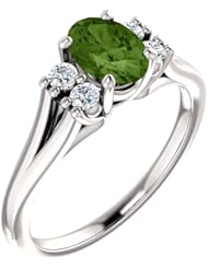 14K White Gold 7.00x5.00mm Oval Cut Green Tourmaline and Diamond Ring -- LIFETIME WARRANTY