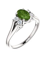 Platinum 7.00x5.00mm Oval Cut Green Tourmaline and Diamond Ring -- LIFETIME WARRANTY