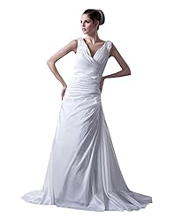 A-line V-neck Dropped   Waistline Sweetheart Lace Ruched Sleeveless Taffeta Floor Length  Dress