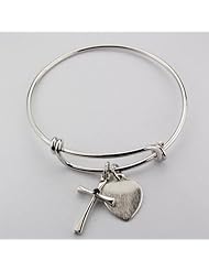 Large Bangle Bracelet with Garnet Birthstone Cross & Engravable Heart