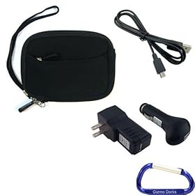 Gizmo Dorks Sleeve Case (Black) and Charging Bundle with Carabiner Key Chain for the Toshiba Camileo BW10 1080p Waterproof Camcorder