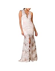 V-neck Sleeveless Lace Slit Wedding Party Dress/Maxi Dress 