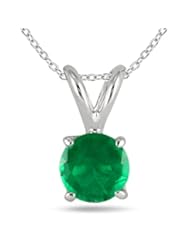 All-Natural Genuine 4 mm, Round Emerald pendant set in 14k White Gold