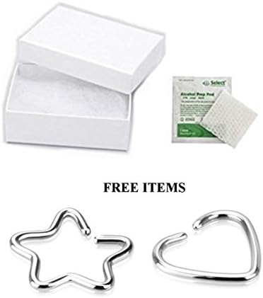 Gold Plated Square Center CZ with Gems 5/16" Hoop Non-Piercing Septum Hanger 526GC &amp; FREE ITEMS