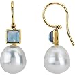 14K Yellow Gold Paspaley South Sea Cultured Fine Circle Pearl and London Blue Topaz Earrings - 11.00mm