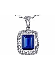 Tommaso Design(tm) Emerald Cut Created Sapphire Pendant in 10 kt White Gold