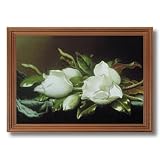 White Magnolia Flower Floral Home Decor Wall Picture Oak Framed Art Print