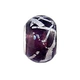 Pandora Style Charm Bead (Z262) Murano Style Lampwork Glass (13mm x 10mm) (fits Troll too) ~ Purple Murano Style Glass with Silver Foil Overlay