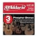 D'Addario EJ17-3D Phosphor Bronze Acoustic Guitar Strings, Medium, 13-56, 3 Sets