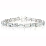 10k White Gold Emerald Cut Aquamarine Bracelet, 7