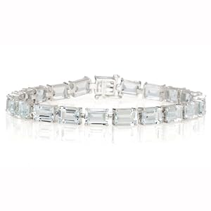 10k White Gold Emerald Cut Aquamarine Bracelet, 7"