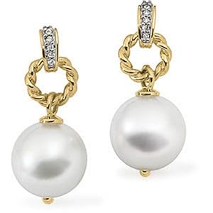 IceCarats Designer Jewelry South Sea Cultured Pearl And Diamond Earrings 18K Yellow Gold