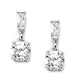 Solid Sterling Silver Cubic Zirconia Rhodium Plated with Single Round and Baguette Cubic Zirconia Stone Earring