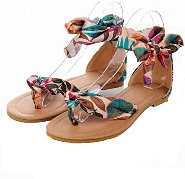 T Strap Lace Up Sandals Bohemia Beach Gladiator Slingback Shoes (9 B(M) US/Tag 41, Blue)