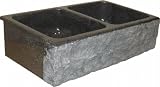 Quiescence SI-FDC-3319-CHR Double Bowl Granite Farm Basin with Chiseled Apron 33'' x 19''- charcoal