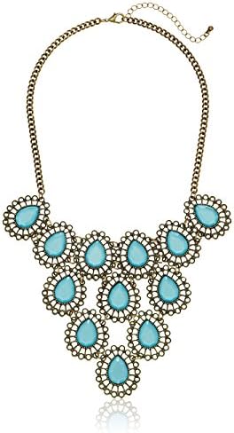 Aqua Filigree Teardrop Burnished Gold-Tone Statement Necklace, 17" + 3" Extender