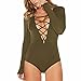 Winson Sexy Womens Long Sleeve Tops Deep V Lace-Up Bodycon Jumpsuits Bodysuits ,Army Green,Medium