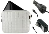ASUS Eee PC 1000 10-Inch Netbook Laptop Sleeve Slipcase with 12v DC Car and AC Wall Adapter Charger (Memory Foam with Faux Leather - White)