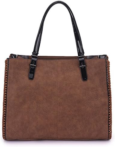 Large Ladies Leatherette Casual Stylish Satchel Shoulder Bag with Removable Patent Leather Strap CrossBody Handbag Tan