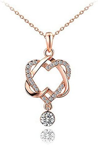 ZhuoTai Ms Rose Gold Diamond Necklace Double Heart Wound