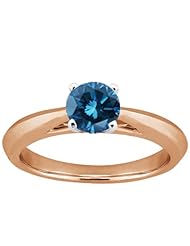 0.80 Ct Round Blue SI1/SI2 Diamond 14K Rose Gold Ring