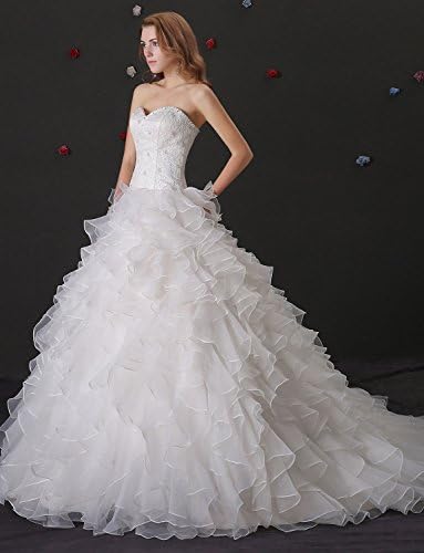 AdasBridal Glamorous Organza Satin Sweetheart Neckline Ball Gown Wedding Dress