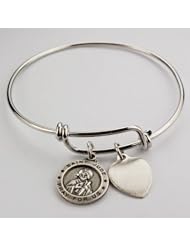 Small Bangle Bracelet with St. Jude Medals & Engravable Heart