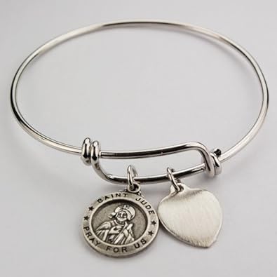 Cheap Girls Jewelry Small Bangle Bracelet with St. Jude Medals & Engravable Heart For Sale