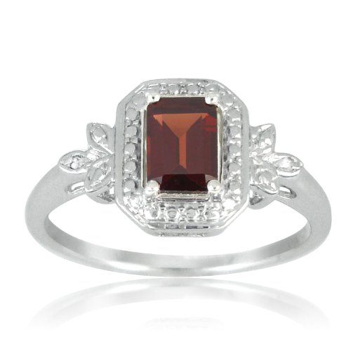Sterling Silver Garnet and White Diamond Ring, Size 8