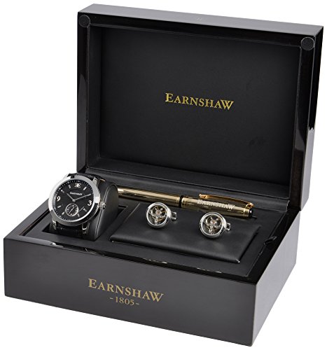 Thomas Earnshaw y bolígrafos juego de gemelos con diseño (es-8022-01 ES-001-C1 es-pen-8002) para hombre reloj infantil de cuarzo con esfera analógica y negro correa de piel ES-SET7-01