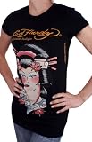 ED HARDY Christian Audigier Womens T Shirts Tunic Short Sleeve Tattoo Geisha Black