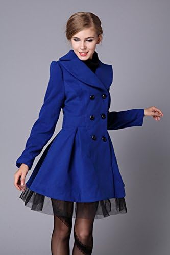 OISKMASCOT OISKMASCOT Women's Female Coats Overcoat Long Wool Blends Trench Coat Blue XL