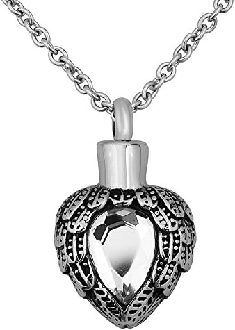 Angel Wing Clear Crystal Memorial Urn Necklace Stainless Steel Waterproof Cremation Jewelry
