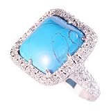 Image of Silver Ring - Turquoise Pave Stone Ring - UK Size M (Small)