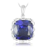 410kU4cpgDL. SL160  Sterling Silver Created Blue Sapphire, Created White Sapphire and Diamond Cushion Cut Pendant , 18
