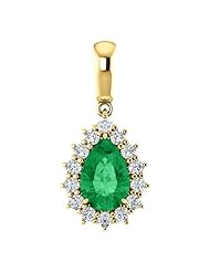 10K Yellow Gold 9.00x6.00mm Pear Cut Chatham Created Emerald and Diamond Pendant -- LIFETIME WARRANTY
