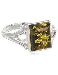 Sterling Silver Green Amber Rectangular Ring