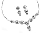 Prom & Bridesmaids Jewelry Set, Rhinestone Swirl & Crystal Necklace & Earrings 503