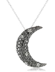 10k White Gold Moon Star Black and White Diamond Pendant Necklace (9/10 cttw, I-J Color, I2-3 Clarity), 18"