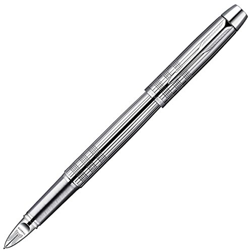 PARKER IM Premium Shiny Chrome Metal Chiseled, PARKER 5th Ink Pen with Medium Black refill (S0976080)