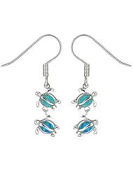 Sterling Silver Hawaiian Blue Opal Double Turtle Earrings
